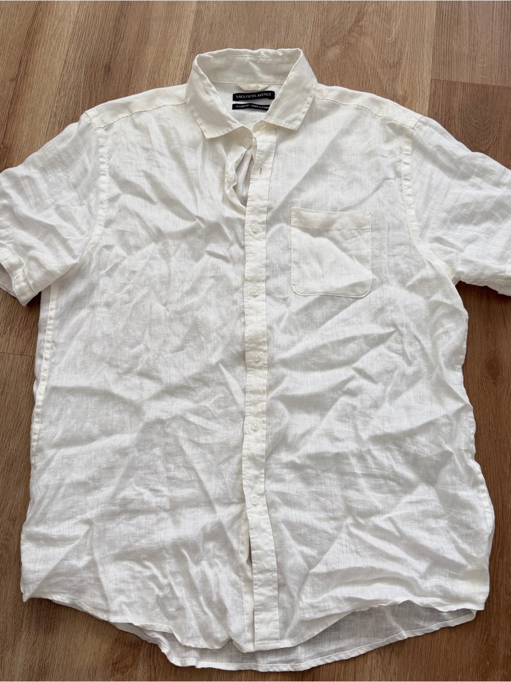 Saks Fifth Avenue Men's White Short Sleeve Linen Button-Down Shirt